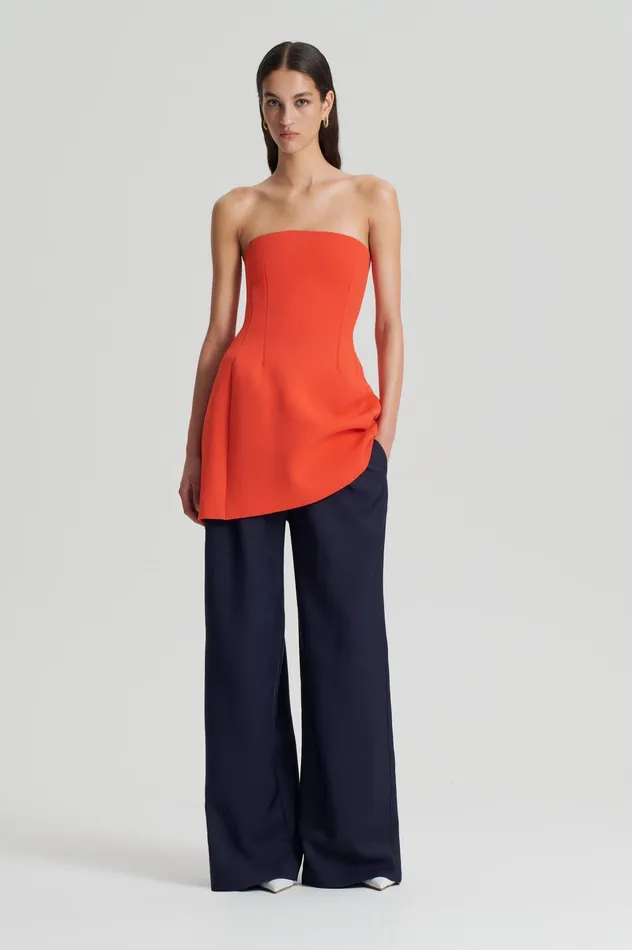 Scanlan Theodore CREPE KNIT PEPLUM STRAPLESS DRESS CRAYON Women Dresses Scanlan Theodore CREPE KNIT PEPLUM STRAPLESS DRESS CRAYON Women Dresses