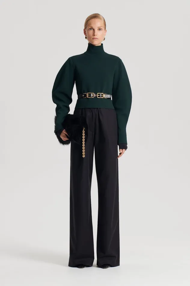 Scanlan Theodore Knitwear Women CREPE KNIT COCOON SLEEVE SWEATER DARKGREEN