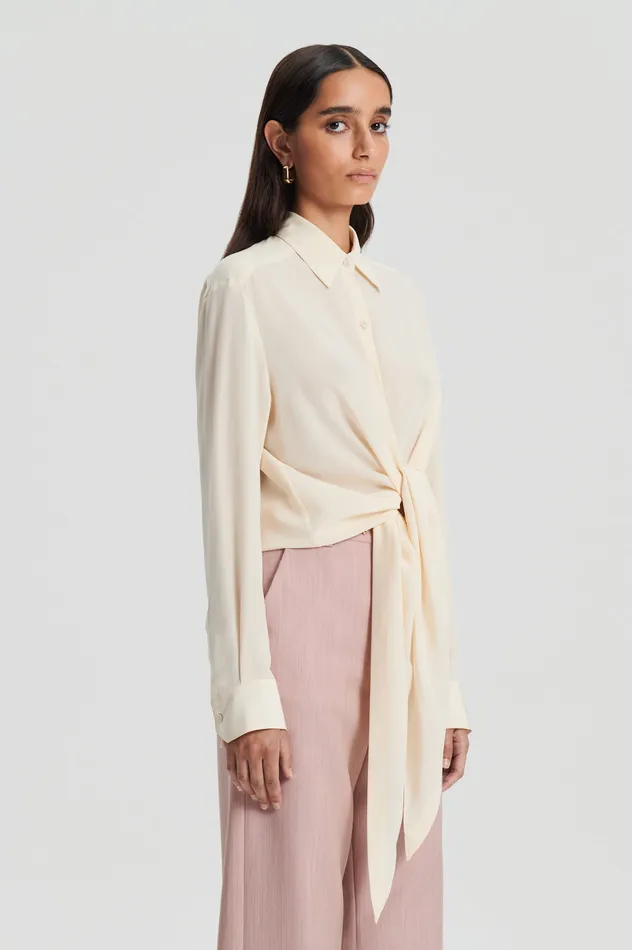 Scanlan Theodore Shirts Women SILK TIE FRONT SHIRT OYSTER Scanlan Theodore Shirts Women SILK TIE FRONT SHIRT OYSTER
