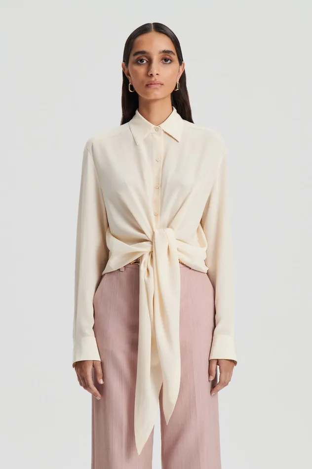 Scanlan Theodore Shirts Women SILK TIE FRONT SHIRT OYSTER Scanlan Theodore Shirts Women SILK TIE FRONT SHIRT OYSTER