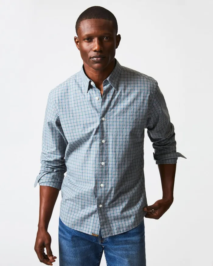 Shirting Men Billy Reid Melange Windowpane Tuscumbia Shirt Hidden Bd Greyteal