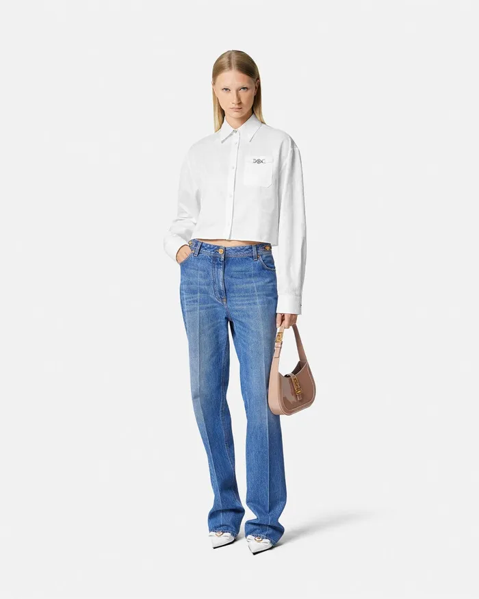 Shirts and Tops Women Versace Barocco Jacquard Crop Shirt White