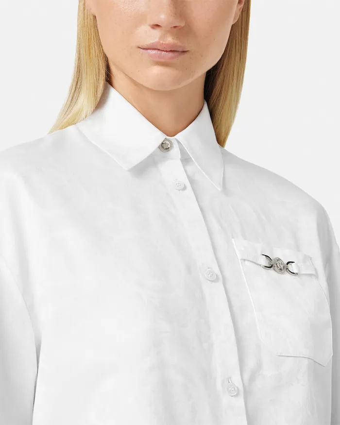 Shirts and Tops Women Versace Barocco Jacquard Crop Shirt White