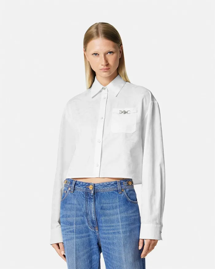 Shirts and Tops Women Versace Barocco Jacquard Crop Shirt White