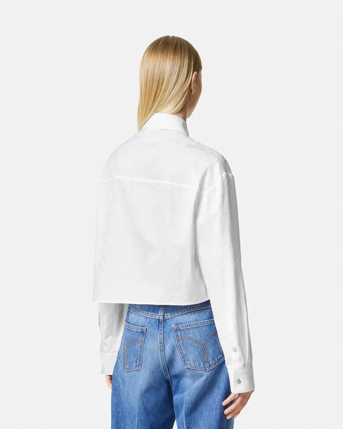 Shirts and Tops Women Versace Barocco Jacquard Crop Shirt White