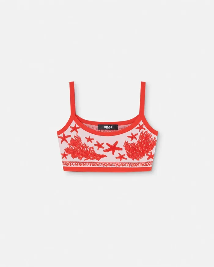 Shirts and Tops Women Versace Barocco Sea Knit Crop Top Light Pink