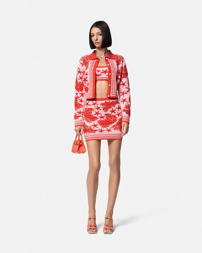 Shirts and Tops Women Versace Barocco Sea Knit Crop Top Light Pink