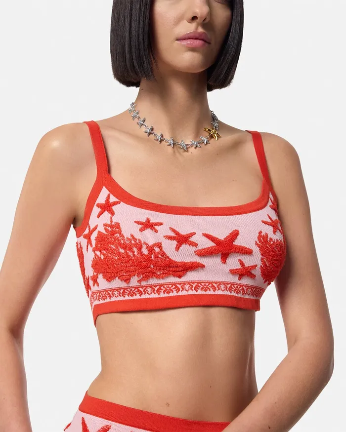 Shirts and Tops Women Versace Barocco Sea Knit Crop Top Light Pink