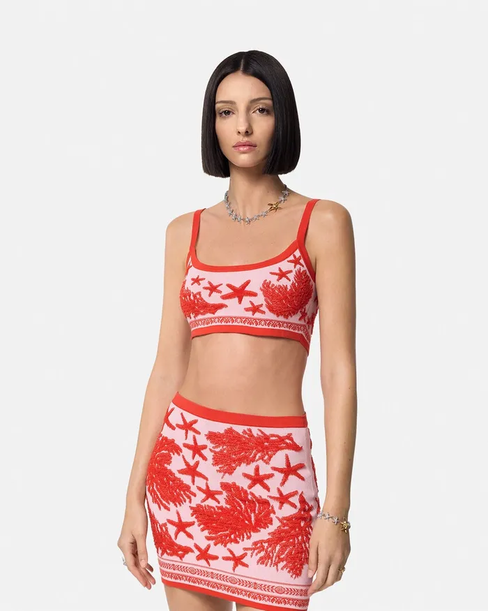 Shirts and Tops Women Versace Barocco Sea Knit Crop Top Light Pink