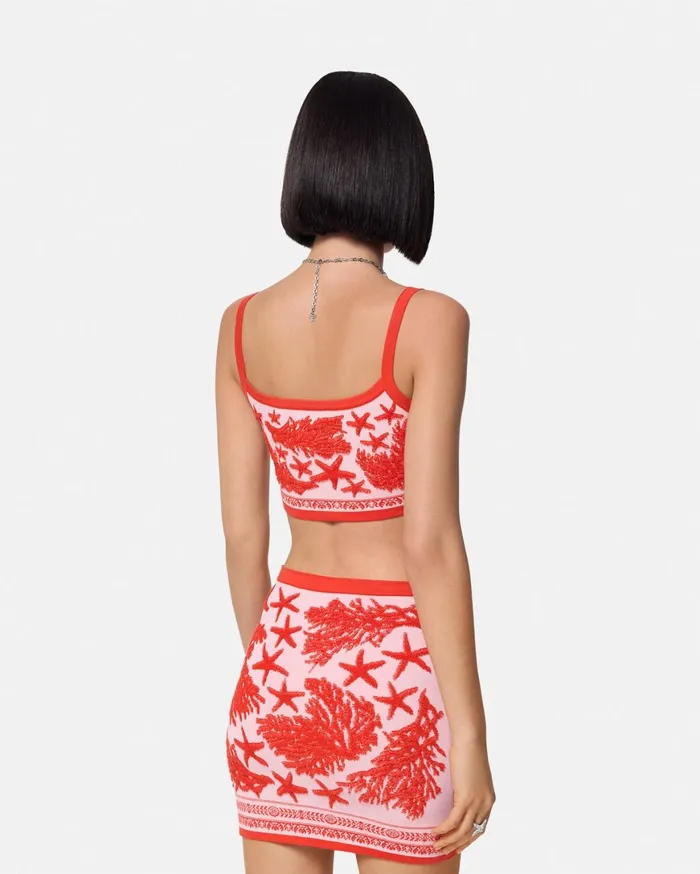 Shirts and Tops Women Versace Barocco Sea Knit Crop Top Light Pink