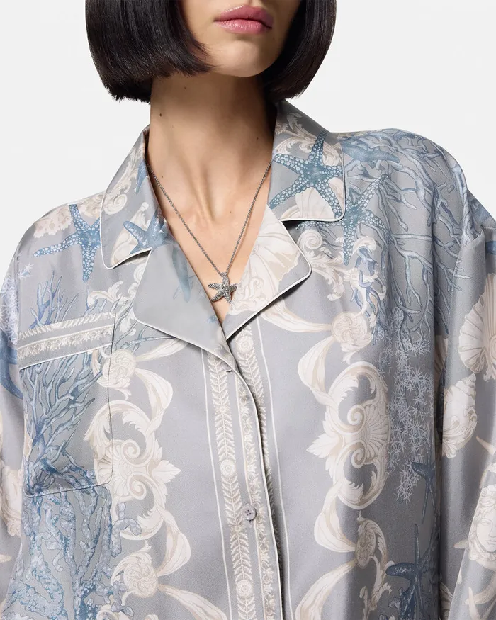 Shirts and Tops Women Versace Barocco Sea Oversized Silk Shirt Blueprint
