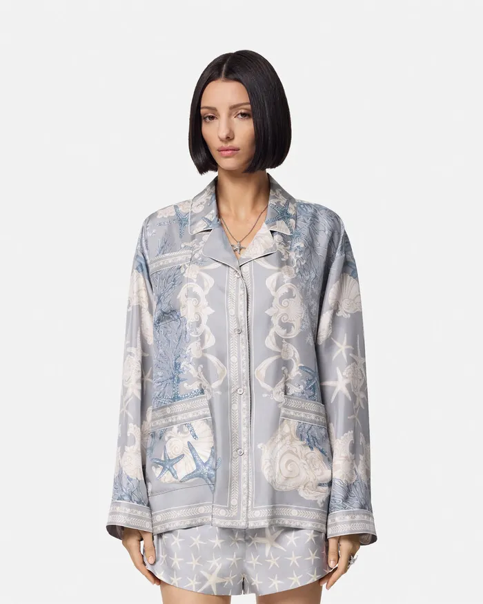 Shirts and Tops Women Versace Barocco Sea Oversized Silk Shirt Blueprint