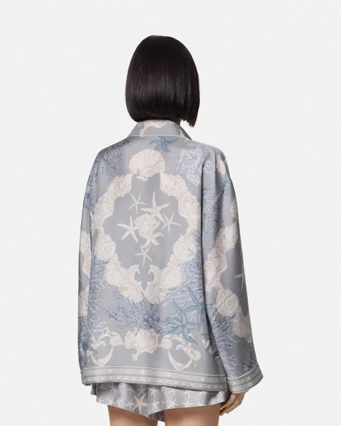 Shirts and Tops Women Versace Barocco Sea Oversized Silk Shirt Blueprint