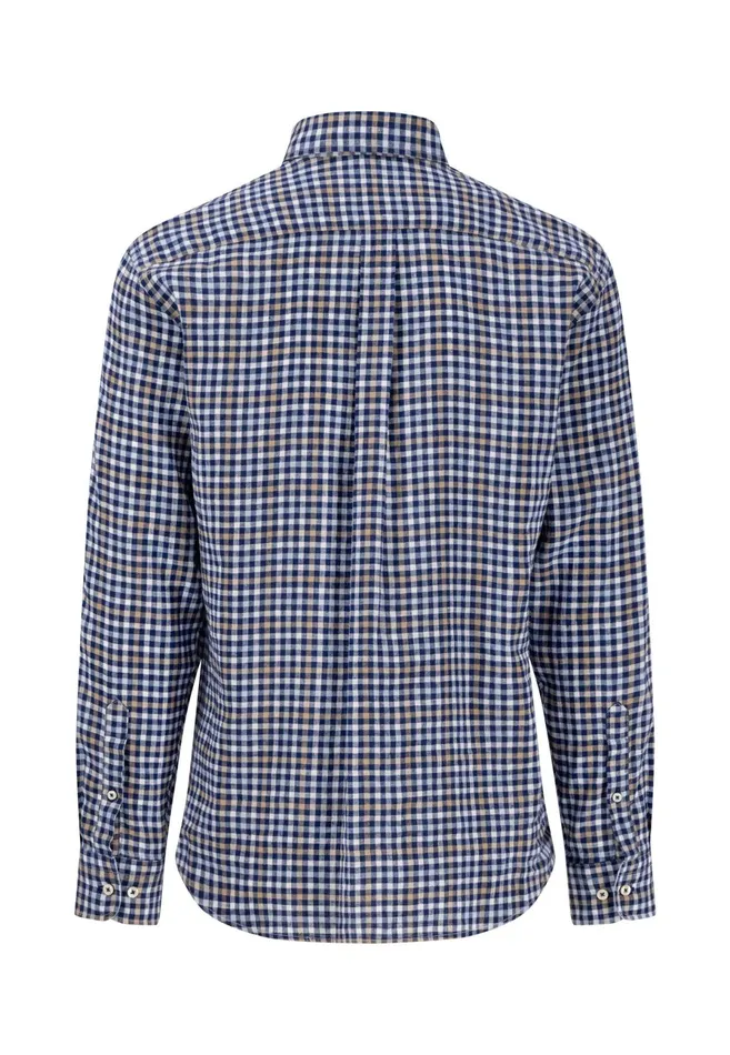 Shirts Men FYNCHHATTON Checked Linen Shirt With Buttondown Collar Navywhite