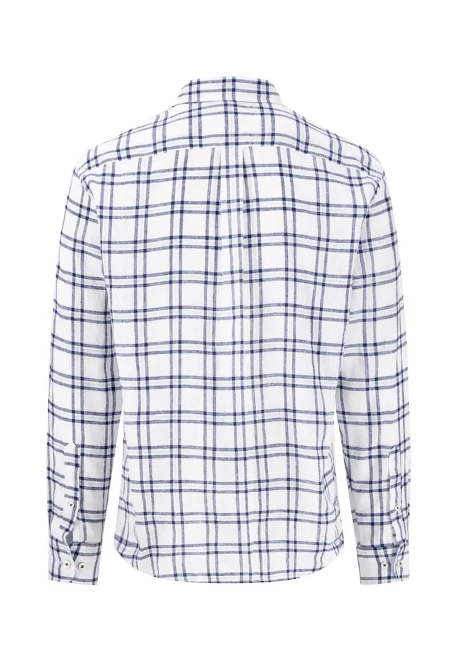 Shirts Men FYNCHHATTON Checked Linen Shirt With Buttondown Collar Navywhite
