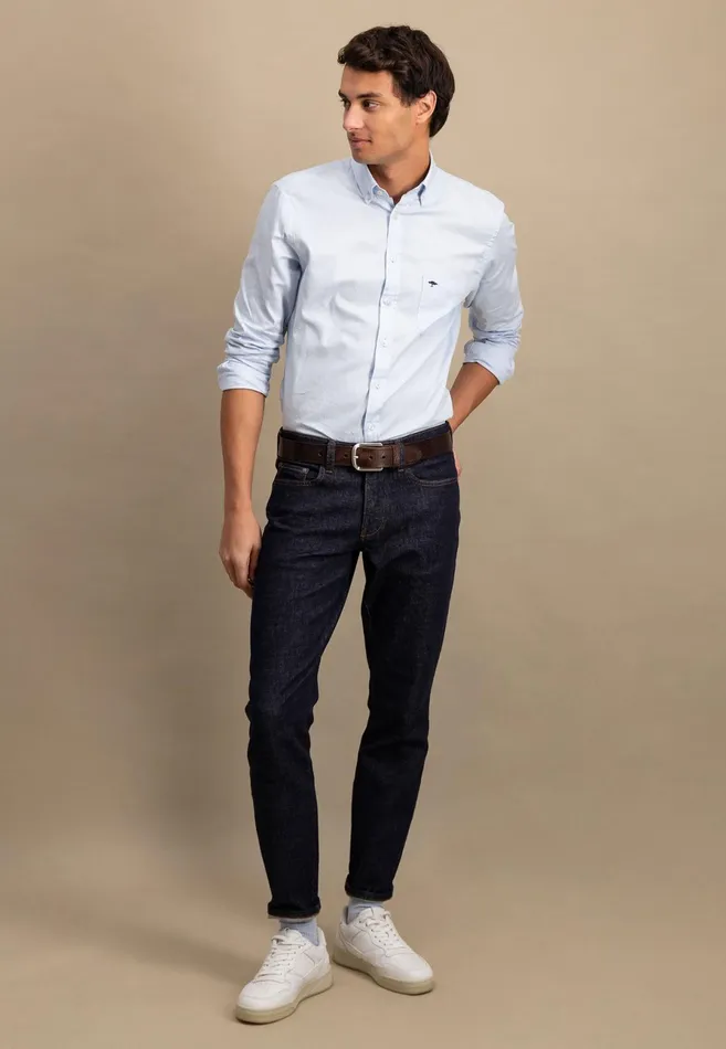 Shirts Men FYNCHHATTON Cotton Shirt With A Buttondown Collar Soft Bluenavycloud Bluewhite