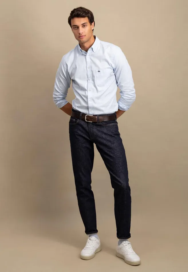 Shirts Men FYNCHHATTON Cotton Shirt With A Buttondown Collar Soft Bluenavycloud Bluewhite