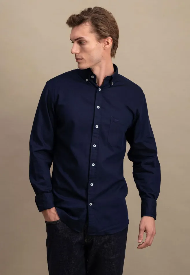Shirts Men FYNCHHATTON Cotton Shirt With A Buttondown Collar Soft Bluenavycloud Bluewhite