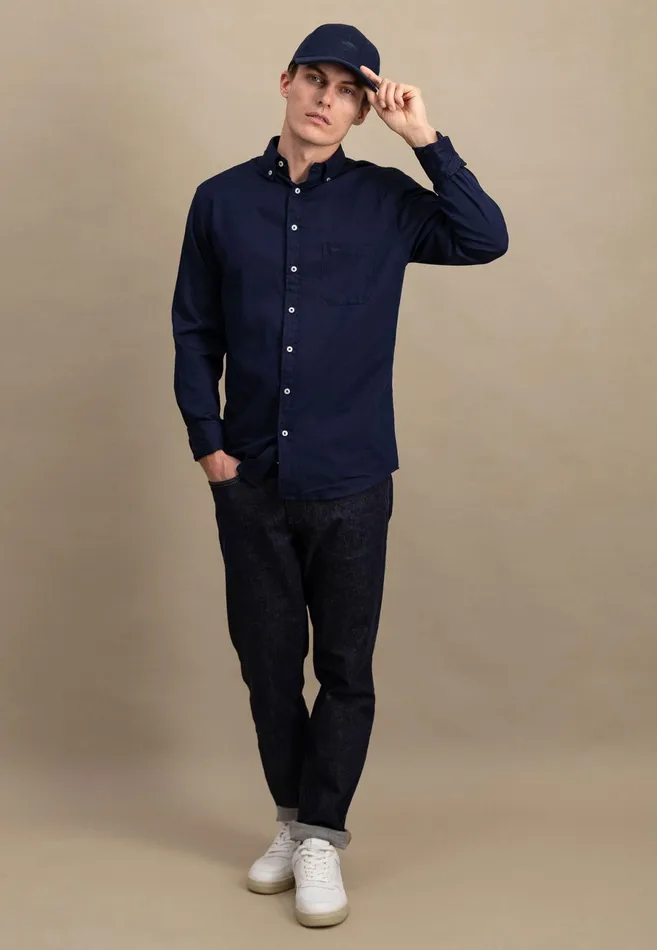 Shirts Men FYNCHHATTON Cotton Shirt With A Buttondown Collar Soft Bluenavycloud Bluewhite