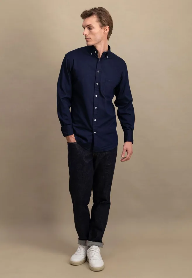 Shirts Men FYNCHHATTON Cotton Shirt With A Buttondown Collar Soft Bluenavycloud Bluewhite