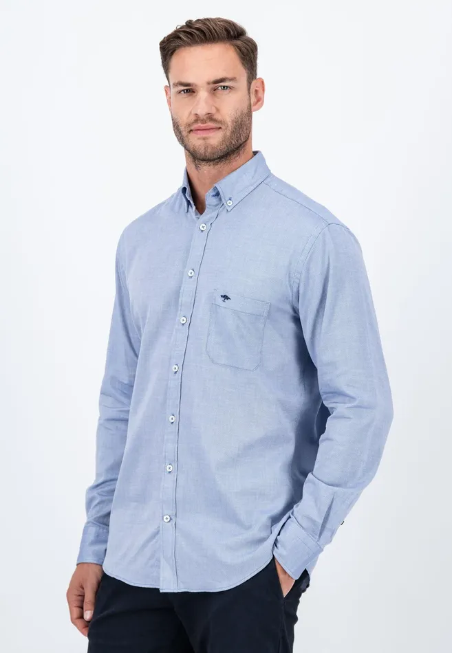 Shirts Men FYNCHHATTON Cotton Shirt With A Buttondown Collar Soft Bluenavycloud Bluewhite