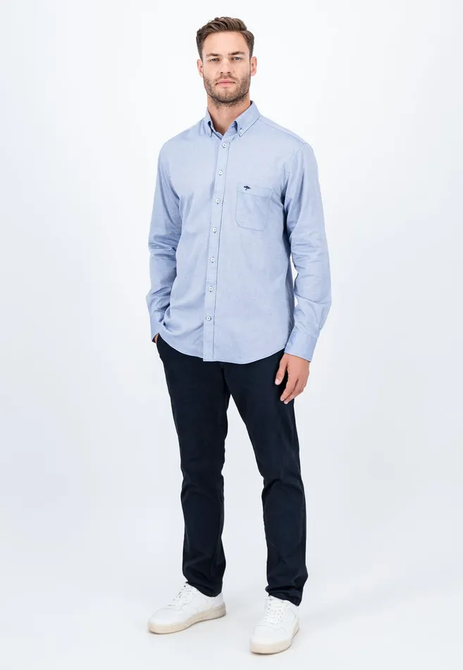 Shirts Men FYNCHHATTON Cotton Shirt With A Buttondown Collar Soft Bluenavycloud Bluewhite