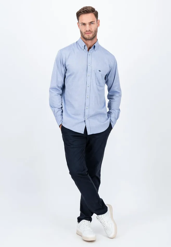 Shirts Men FYNCHHATTON Cotton Shirt With A Buttondown Collar Soft Bluenavycloud Bluewhite