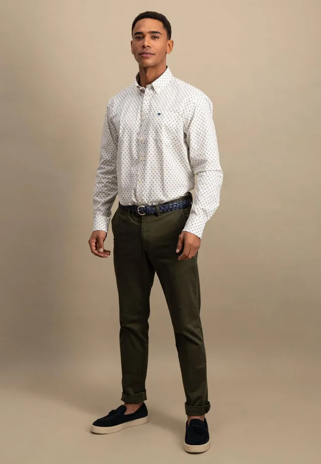 Shirts Men FYNCHHATTON Cotton Shirt With Buttondown Collar Attention Photos Vivid Yellowpoppy Rednavy
