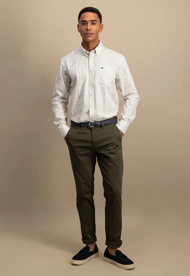 Shirts Men FYNCHHATTON Cotton Shirt With Buttondown Collar Attention Photos Vivid Yellowpoppy Rednavy