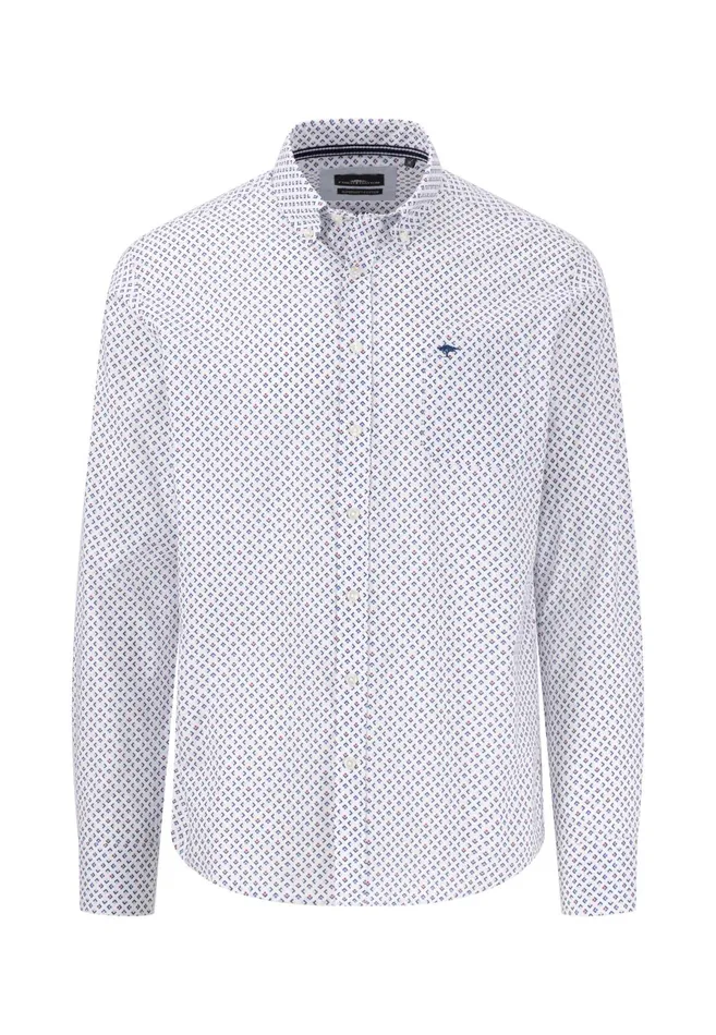 Shirts Men FYNCHHATTON Cotton Shirt With Buttondown Collar Attention Photos Vivid Yellowpoppy Rednavy