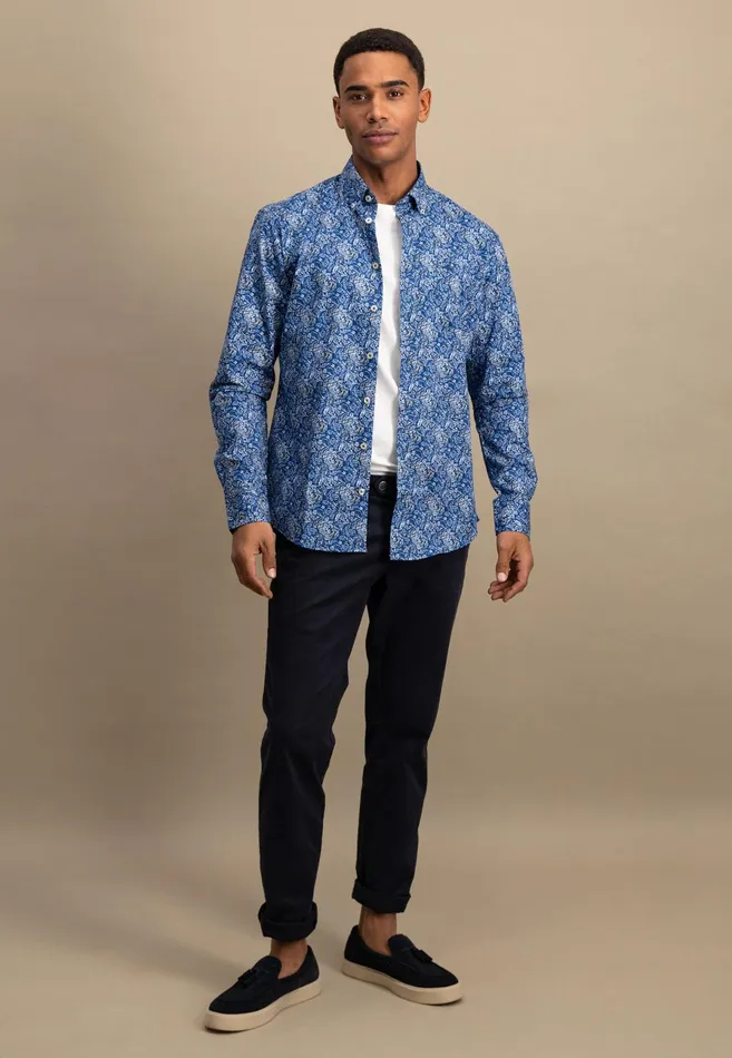 Shirts Men FYNCHHATTON Cotton Shirt With Floral All overprint Navysummer Breezestrong Blue