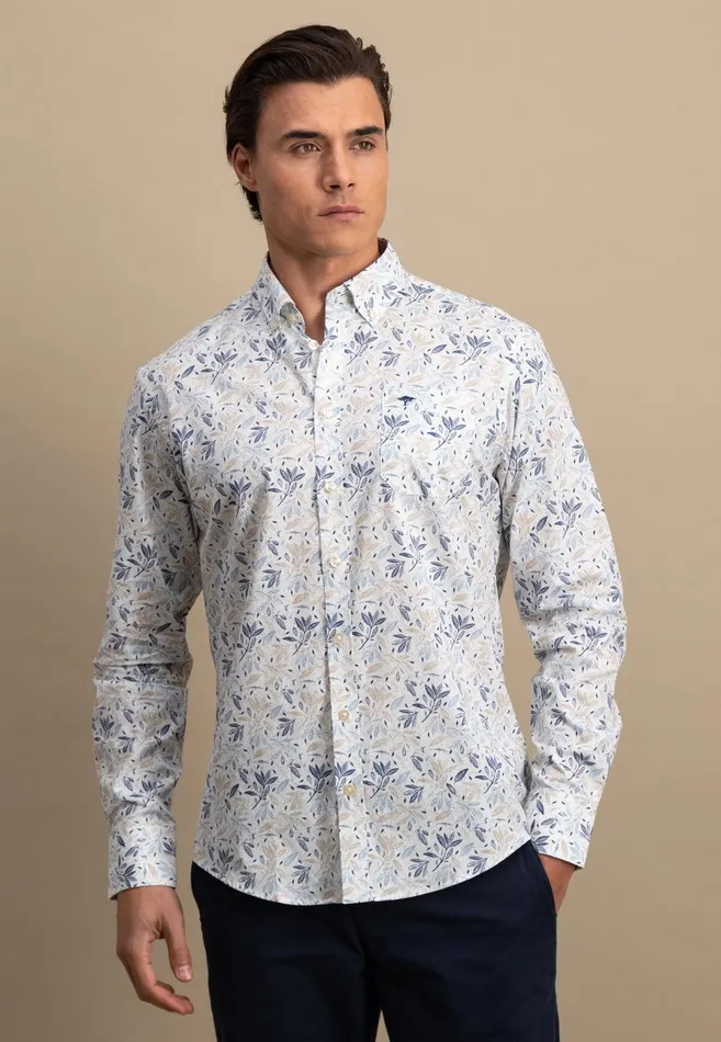Shirts Men FYNCHHATTON Cotton Shirt With Floral All overprint Navysummer Breezestrong Blue