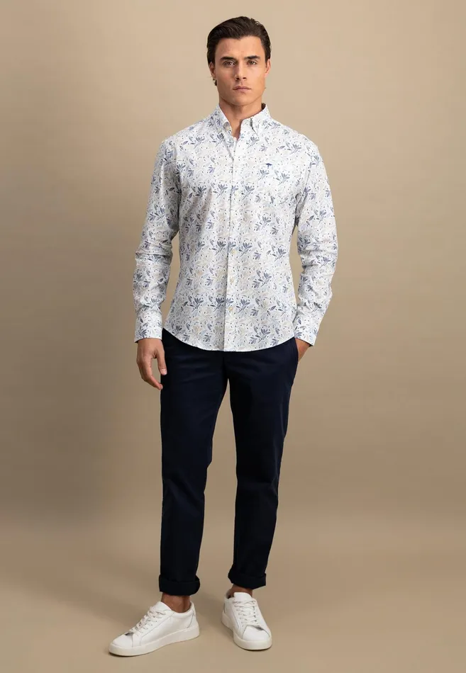 Shirts Men FYNCHHATTON Cotton Shirt With Floral All overprint Navysummer Breezestrong Blue