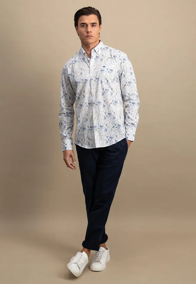 Shirts Men FYNCHHATTON Cotton Shirt With Floral All overprint Navysummer Breezestrong Blue