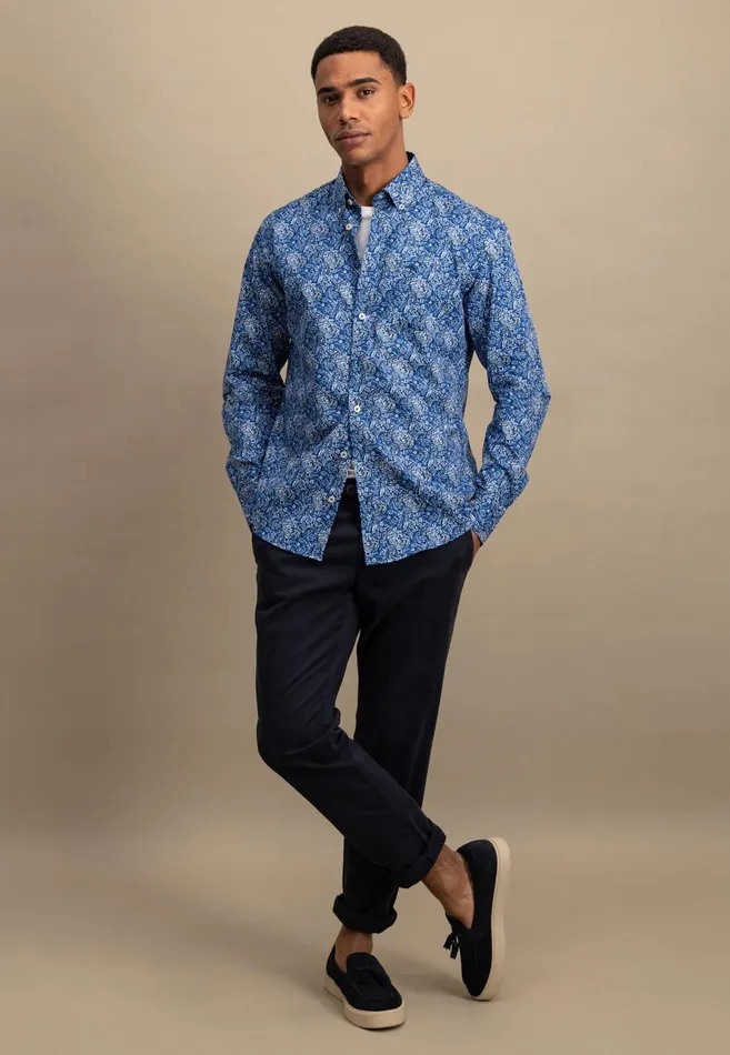 Shirts Men FYNCHHATTON Cotton Shirt With Floral All overprint Navysummer Breezestrong Blue
