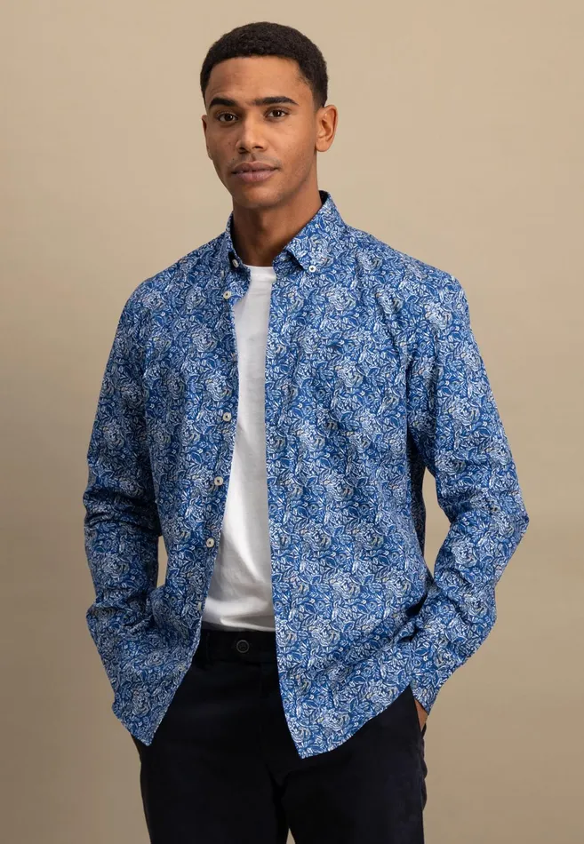 Shirts Men FYNCHHATTON Cotton Shirt With Floral All overprint Navysummer Breezestrong Blue