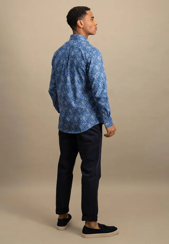 Shirts Men FYNCHHATTON Cotton Shirt With Floral All overprint Navysummer Breezestrong Blue