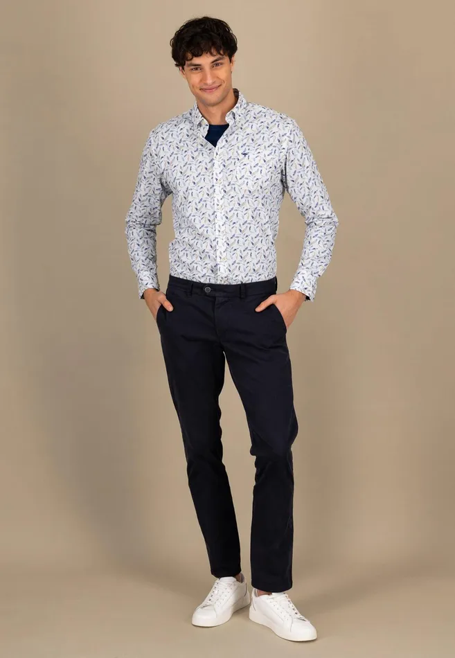 Shirts Men FYNCHHATTON Cotton Shirt With Floral Allover Print Splashy Oceanvivid Yellow