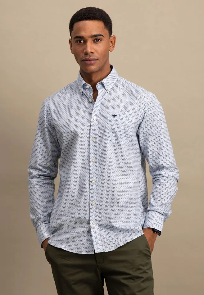 Shirts Men FYNCHHATTON Cotton Shirt With Point Pattern photos Are Missing Poppy Redturf Greensummer Breeze