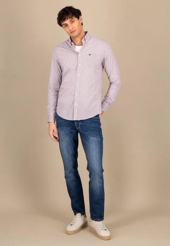 Shirts Men FYNCHHATTON Cotton Shirt With Point Pattern photos Are Missing Poppy Redturf Greensummer Breeze