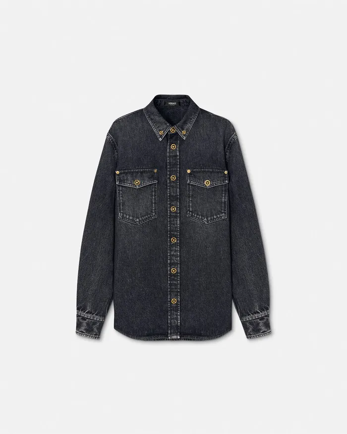 Shirts Men Versace Denim Overshirt Black