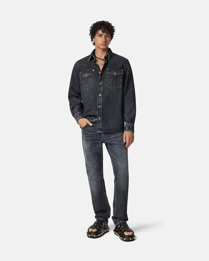 Shirts Men Versace Denim Overshirt Black