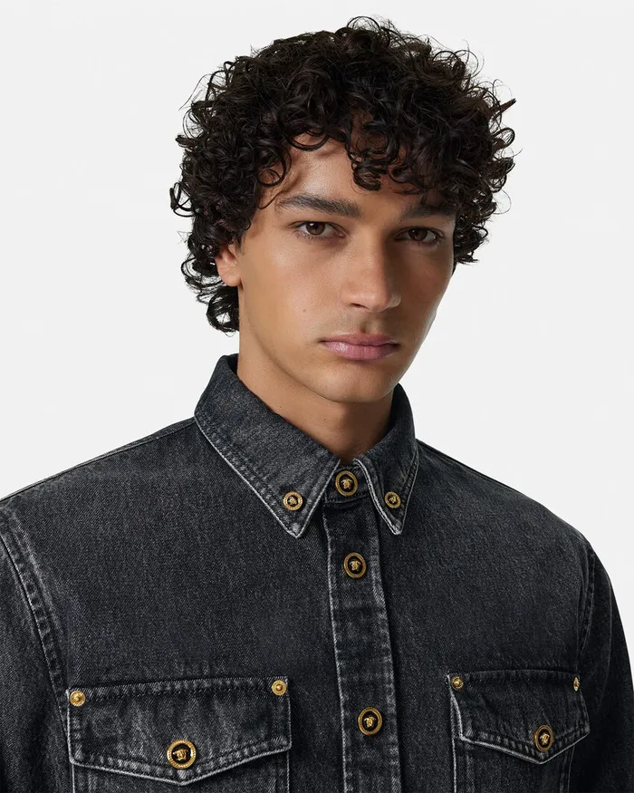Shirts Men Versace Denim Overshirt Black