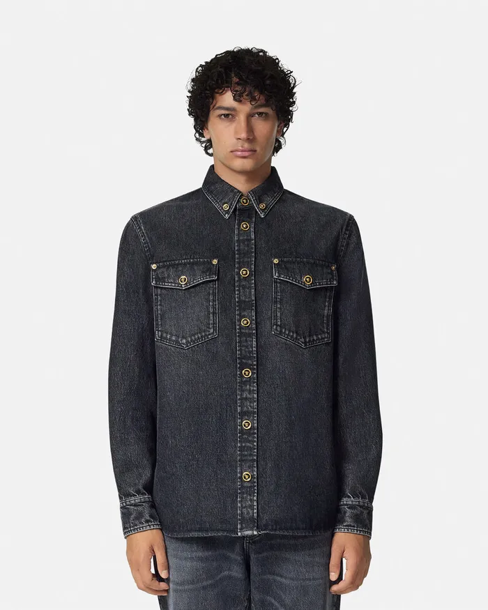 Shirts Men Versace Denim Overshirt Black