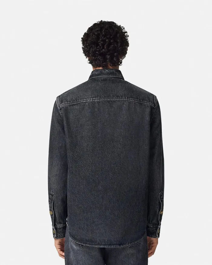 Shirts Men Versace Denim Overshirt Black