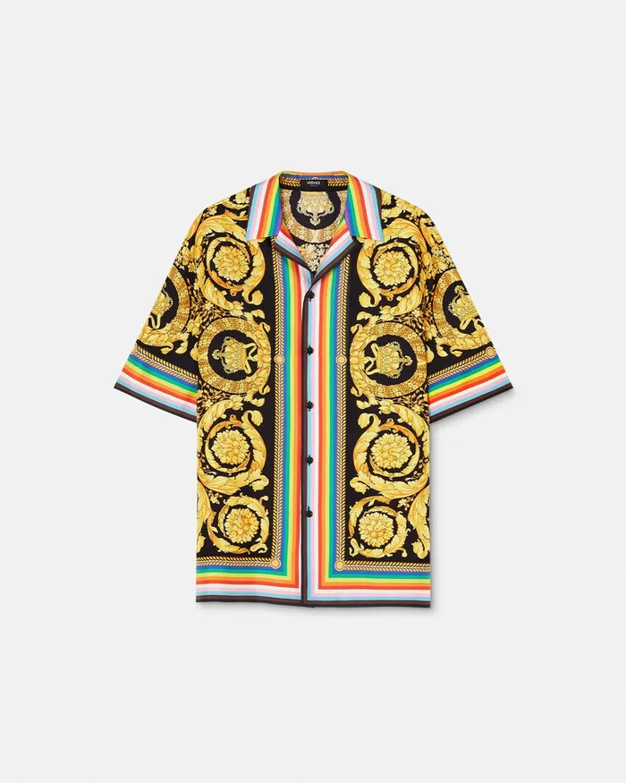 Shirts Men Versace Pride Barocco Silk Shirt Blackprint