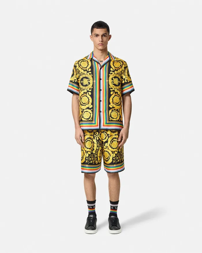 Shirts Men Versace Pride Barocco Silk Shirt Blackprint