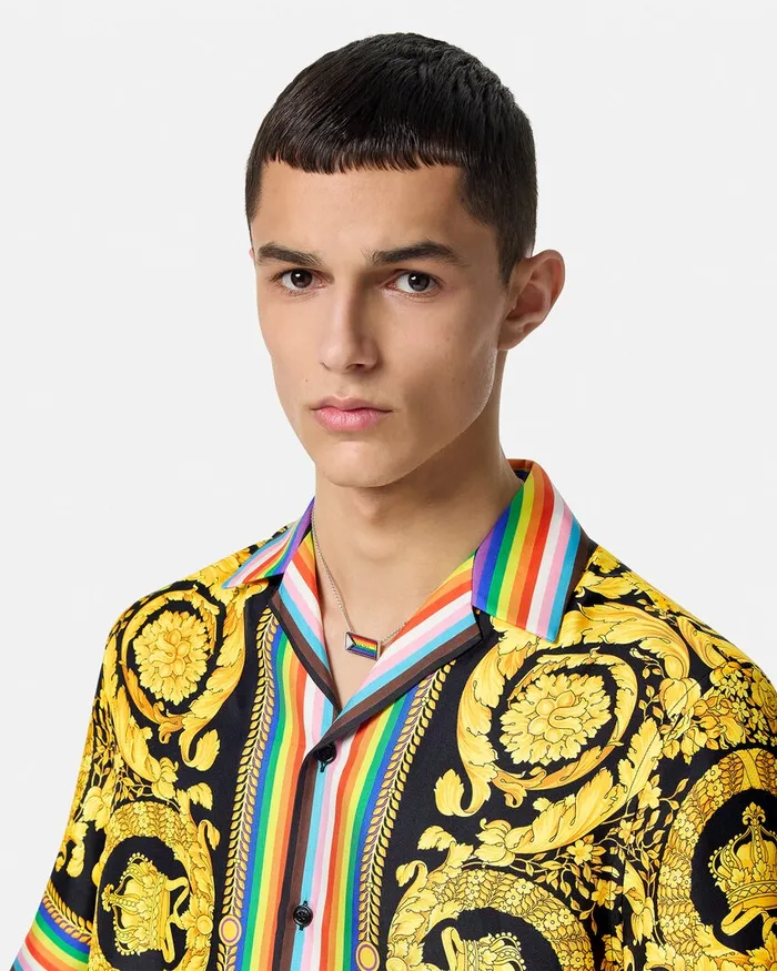 Shirts Men Versace Pride Barocco Silk Shirt Blackprint