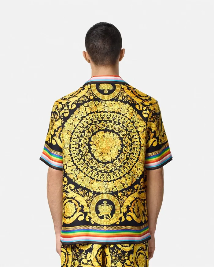 Shirts Men Versace Pride Barocco Silk Shirt Blackprint