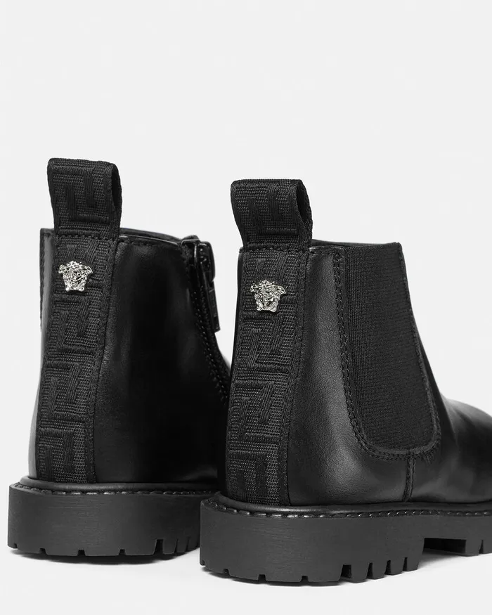 Shoes Kids Versace Medusa Leather Baby Ankle Boots Blacksilver